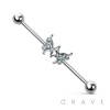 CZ BUTTERFLY CENTER 316L SURGICAL STEEL INDUSTRIAL BARBELL